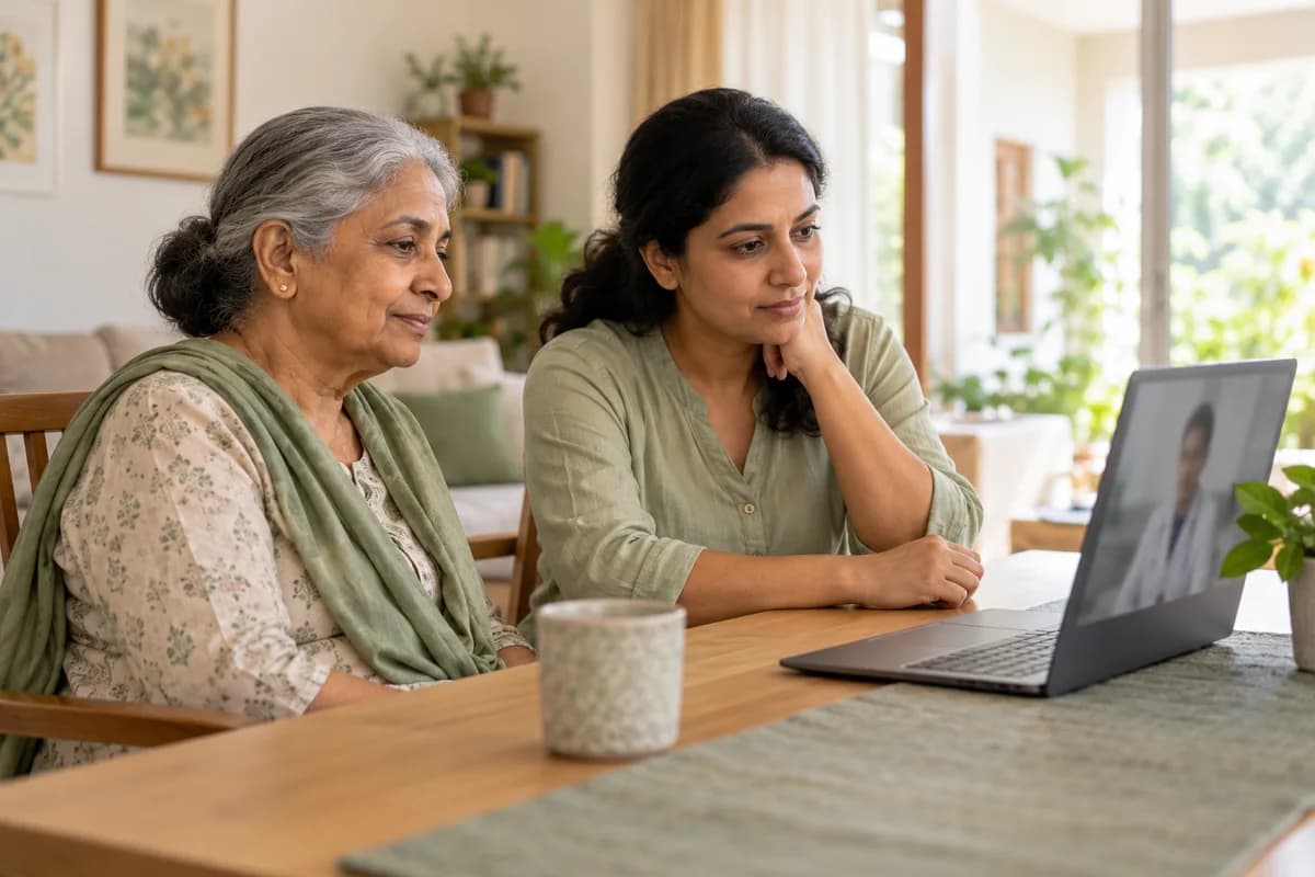 A family preparing for a video conversation about care at home